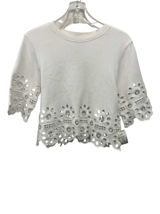 Sea New York Size XS White Cotton Half Sleeve Floral Eyelet Sweater White / XS