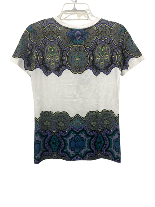 Etro Size Small White, Green, Purple Cotton Short Sleeve Floral Print Top White, Green, Purple / Small
