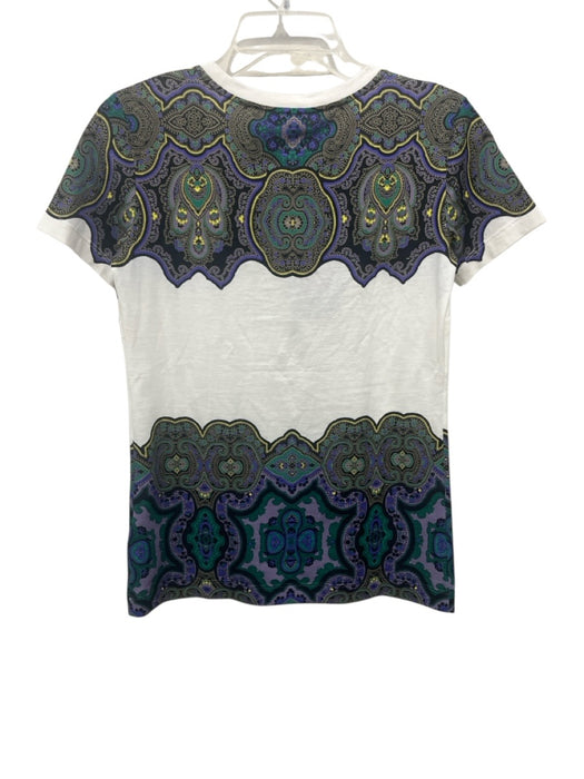 Etro Size Small White, Green, Purple Cotton Short Sleeve Floral Print Top White, Green, Purple / Small