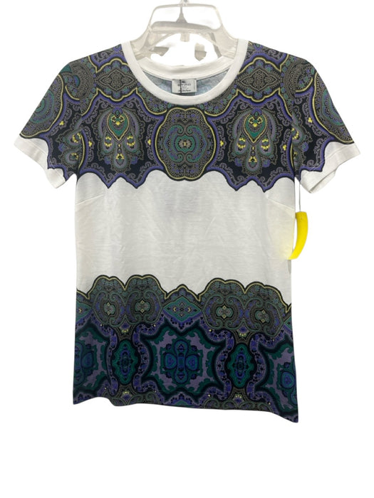 Etro Size Small White, Green, Purple Cotton Short Sleeve Floral Print Top White, Green, Purple / Small