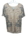 Nic + Zoe Size XS Beige & Blue Linen Blend Short Sleeve Abstract Print Knit Top Beige & Blue / XS