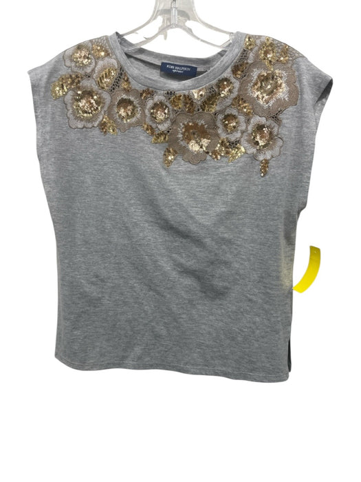 Kobi Halperin Size XS Gray & Gold Cotton Cap Sleeve Floral Sequin Heathered Top Gray & Gold / XS