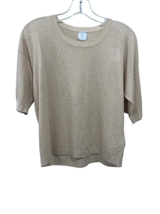 Eleventy Size XS Beige & Gold Viscose Blend Short Sleeve Knit Top Beige & Gold / XS