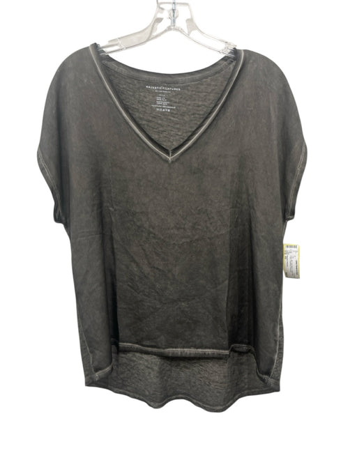 Majestic Filatures Size XS Gray Silk Cap Sleeve V Neck Mixed Fabric Top Gray / XS