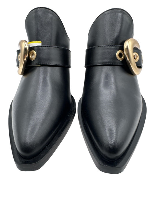 Stuart Weitzman Shoe Size 6.5 Black Leather Buckle Stacked Heel Mule Pumps Black / 6.5