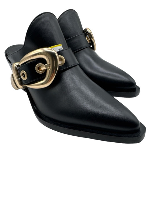 Stuart Weitzman Shoe Size 6.5 Black Leather Buckle Stacked Heel Mule Pumps Black / 6.5