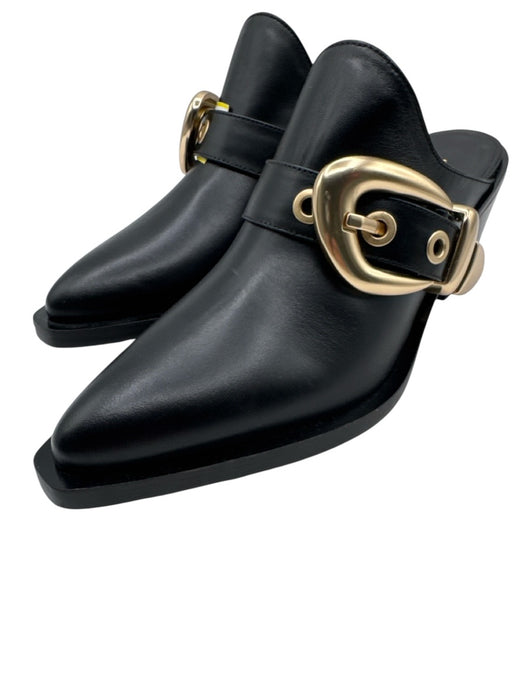 Stuart Weitzman Shoe Size 6.5 Black Leather Buckle Stacked Heel Mule Pumps Black / 6.5