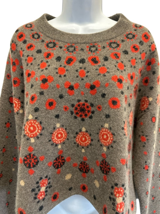 Altuzarra Size XS Gray, Red, Cream Cashmere Metallic Thread Floral Knit Sweater Gray, Red, Cream / XS