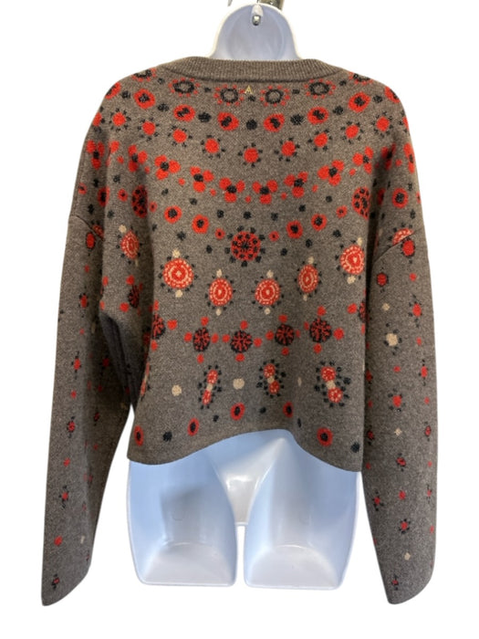 Altuzarra Size XS Gray, Red, Cream Cashmere Metallic Thread Floral Knit Sweater Gray, Red, Cream / XS