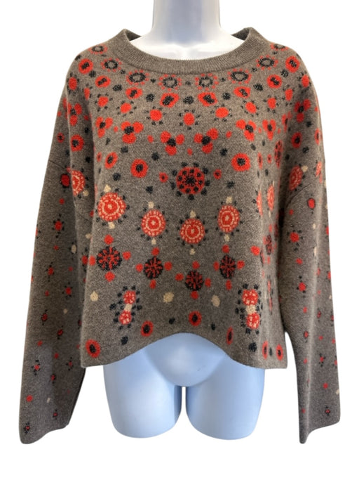 Altuzarra Size XS Gray, Red, Cream Cashmere Metallic Thread Floral Knit Sweater Gray, Red, Cream / XS