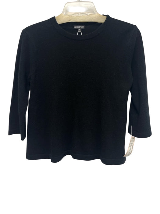 Minnie Rose Size XS Black Cashmere 3/4 Sleeve Knit Ribbed Detail Sweater Black / XS