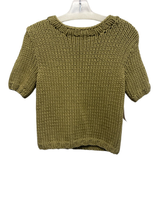 Co Size S Split Pea Green Cotton & Nylon Short Sleeve Chunky Knit Sweater Split Pea Green / S