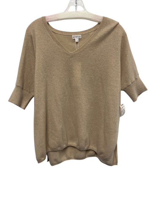 Minnie Rose Size XS/S Cream Beige Cashmere Short Sleeve V Neck Knit Sweater Cream Beige / XS/S