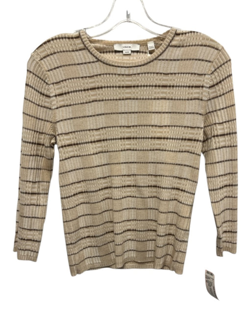Vince Size XS Beige, White, Brown Cotton, Wool & Cashmere 3/4 Sleeve Sweater Beige, White, Brown / XS