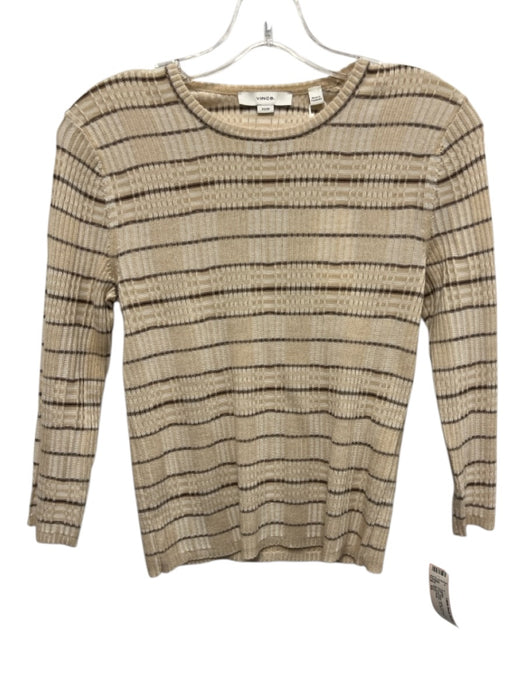 Vince Size XS Beige, White, Brown Cotton, Wool & Cashmere 3/4 Sleeve Sweater Beige, White, Brown / XS