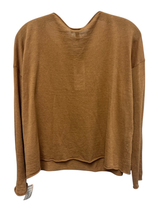 Eileen Fisher Size XXS Camel Brown Linen & Cotton 3/4 Sleeve Knit Wide Neck Top Camel Brown / XXS