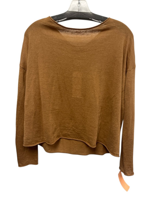 Eileen Fisher Size XXS Camel Brown Linen & Cotton 3/4 Sleeve Knit Wide Neck Top Camel Brown / XXS
