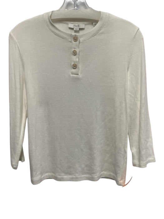 Vince Size XS White Viscose & Spandex 3/4 Sleeve 1/4 Button Knit Top White / XS