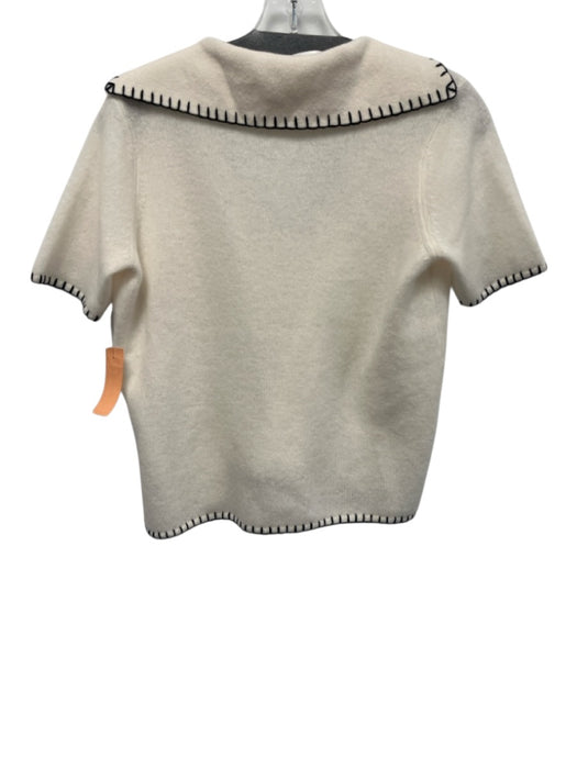 Naadam Size XS Cream White & Black Cashmere Short Sleeve Blanket Stitch Sweater Cream White & Black / XS