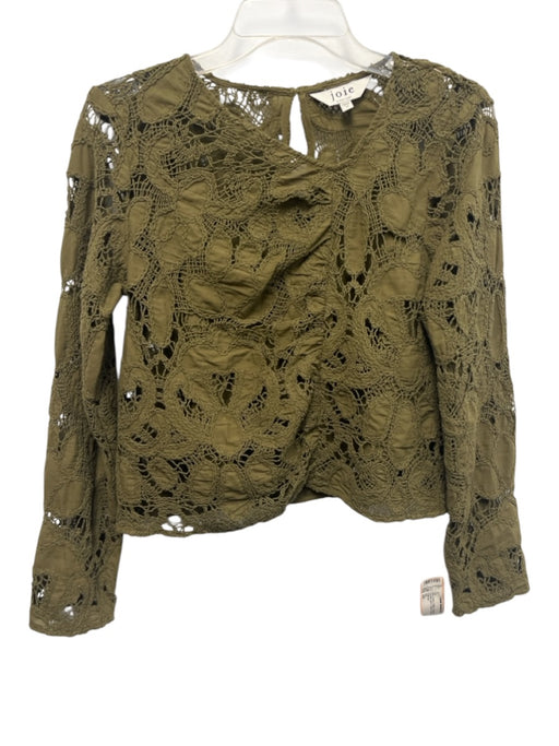 Joie Size XS Olive Green Cotton Long Sleeve Crochet Lace V Neck Overlay Top Olive Green / XS