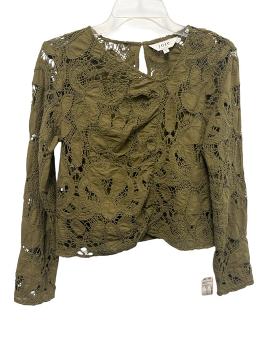 Joie Size XS Olive Green Cotton Long Sleeve Crochet Lace V Neck Overlay Top Olive Green / XS