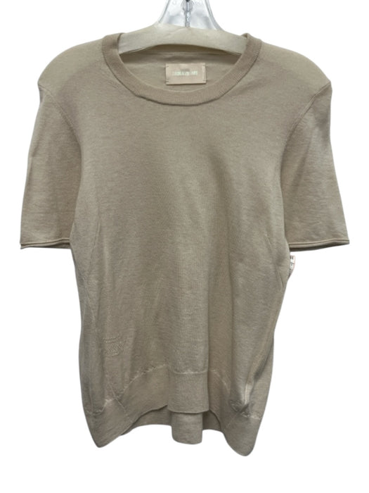 Zadig & Voltaire Size XS Cream Beige Cashmere Short Sleeve Crew Neck Knit Top Cream Beige / XS