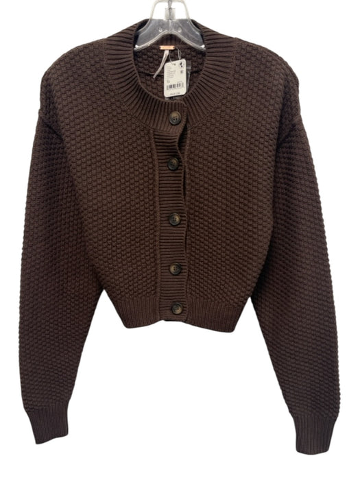 Free People Size XS Brown Cotton & Acrylic Long Sleeve Chunky Knit Cardigan Brown / XS