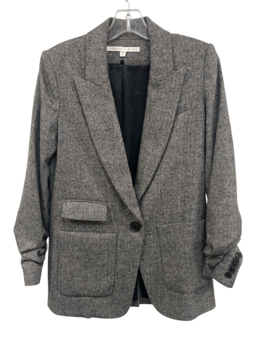 Veronica Beard Size 0 Black & White Polyester & Wool Blend Herringbone Jacket Black & White / 0
