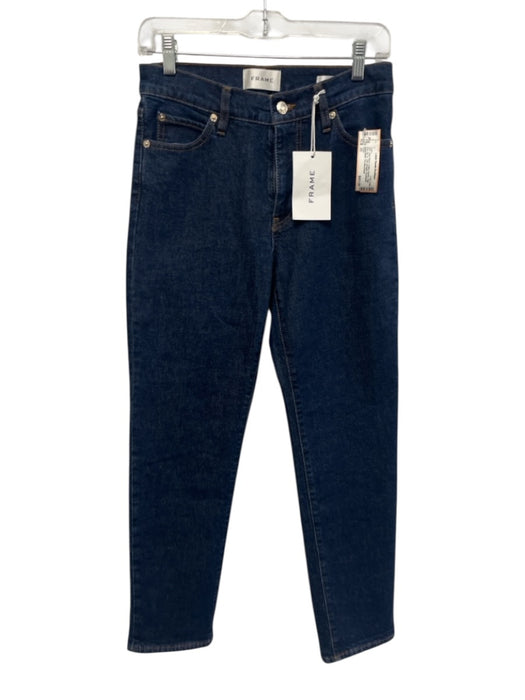 Frame Size 25 Dark Wash Cotton Denim High Rise Zip Fly Slim Straight Jeans Dark Wash / 25