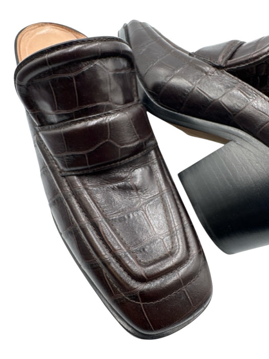 Bottega Veneta Shoe Size 36 Dark Brown Embossed Leather Square Toe Slip On Mules Dark Brown / 36