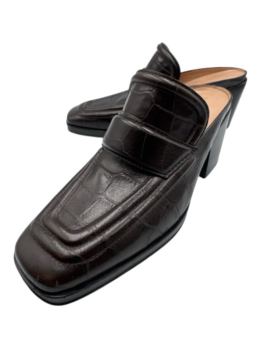 Bottega Veneta Shoe Size 36 Dark Brown Embossed Leather Square Toe Slip On Mules Dark Brown / 36