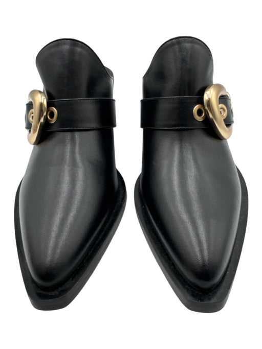 Stuart Weitzman Shoe Size 6.5 Black Leather Gold Buckle Pointed Almond Toe Mules Black / 6.5