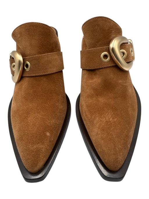 Stuart Weitzman Shoe Size 6.5 Brown Leather Gold Buckle Pointed Almond Toe Mules Brown / 6.5