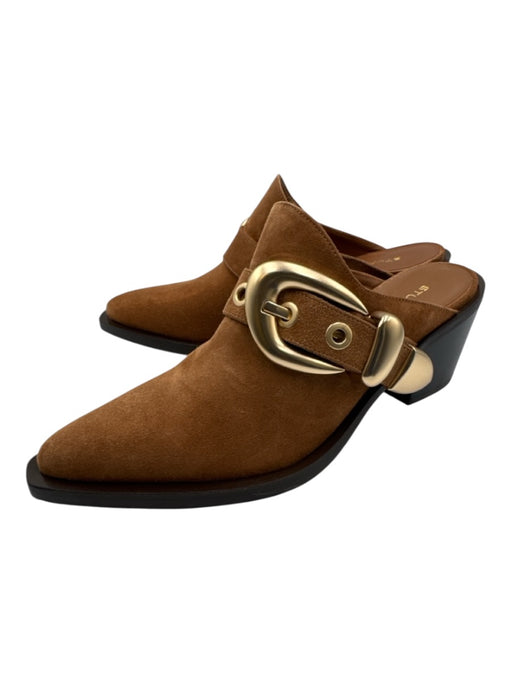Stuart Weitzman Shoe Size 6.5 Brown Leather Gold Buckle Pointed Almond Toe Mules Brown / 6.5