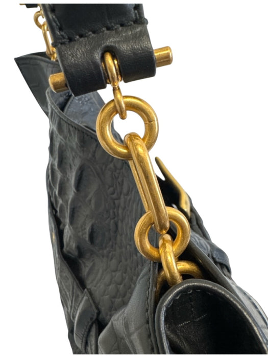 Balmain Black Croc Embossed Leather Gold hardware Magnetic Close Buckle Bag Black / M/L