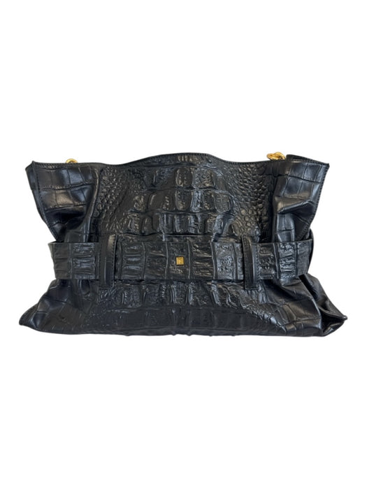 Balmain Black Croc Embossed Leather Gold hardware Magnetic Close Buckle Bag Black / M/L