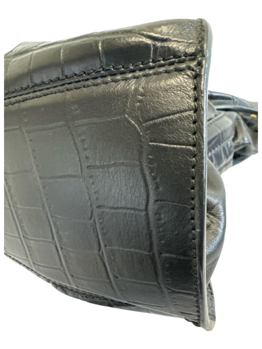 Balmain Black Croc Embossed Leather Gold hardware Magnetic Close Buckle Bag Black / M/L