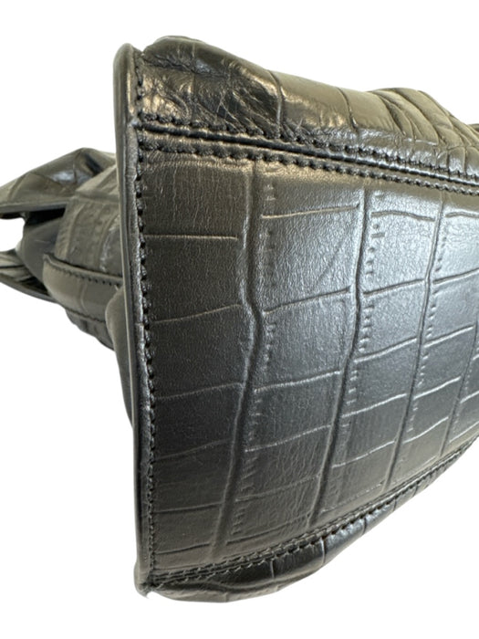 Balmain Black Croc Embossed Leather Gold hardware Magnetic Close Buckle Bag Black / M/L
