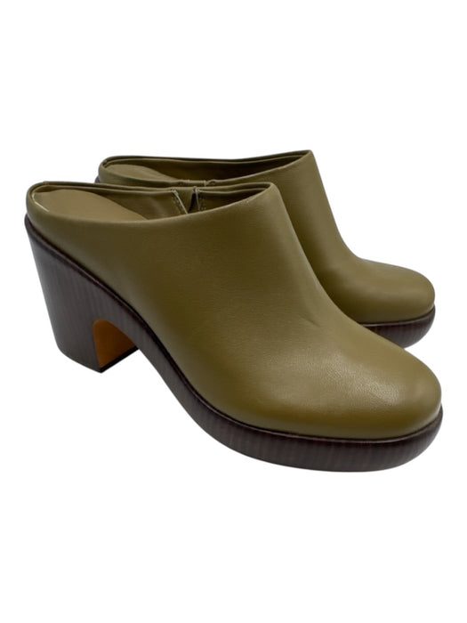Vince Shoe Size 6.5 Olive Green Leather Upper Wood Sole Round Toe Slip On Mules Olive Green / 6.5