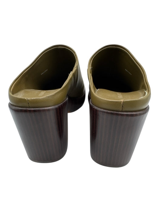 Vince Shoe Size 6.5 Olive Green Leather Upper Wood Sole Round Toe Slip On Mules Olive Green / 6.5
