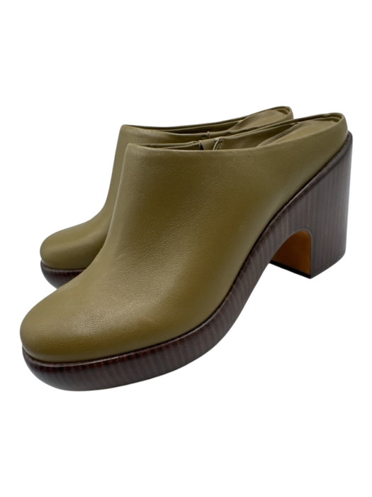 Vince Shoe Size 6.5 Olive Green Leather Upper Wood Sole Round Toe Slip On Mules Olive Green / 6.5