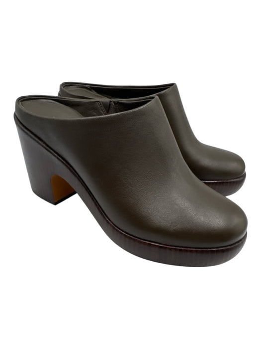 Vince Shoe Size 6.5 Deep Green Leather Upper Wood Sole Round Toe Slip On Mules Deep Green / 6.5