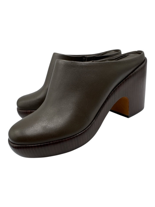 Vince Shoe Size 6.5 Deep Green Leather Upper Wood Sole Round Toe Slip On Mules Deep Green / 6.5