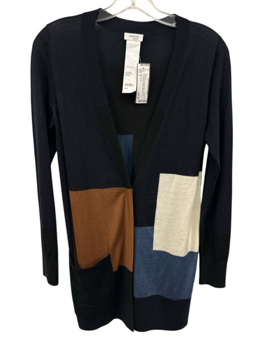 Akris Punto Size 2 Black, Brown & Multi Wool Thin Knit Color Block Sweater Black, Brown & Multi / 2