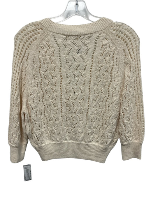 Vanessa Bruno Size 0 Cream Cotton Blend Open Knit Ribbed Accent Cardigan Sweater Cream / 0