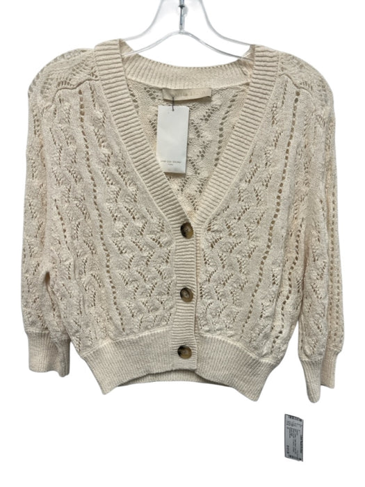 Vanessa Bruno Size 0 Cream Cotton Blend Open Knit Ribbed Accent Cardigan Sweater Cream / 0