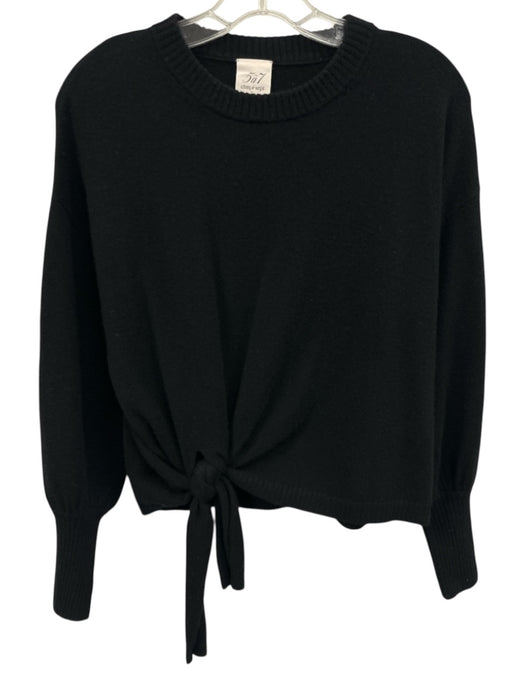 Cinq a Sept Size XS Black Cashmere Crew Neck Side Knot Ribbed Cuffs Sweater Black / XS