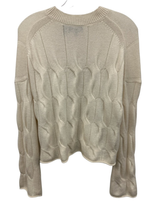 Theory Size P Cream Cashmere Ribbed Neck Rolled Hem Cable Knit Sweater Cream / P