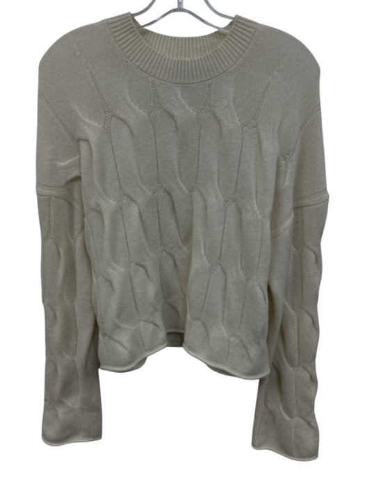 Theory Size P Cream Cashmere Ribbed Neck Rolled Hem Cable Knit Sweater Cream / P