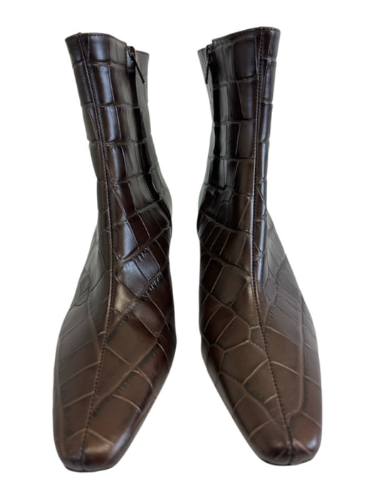 Staud Shoe Size 36.5 Chocolate Brown Leather Almond Toe Croc Embossed Booties Chocolate Brown / 36.5